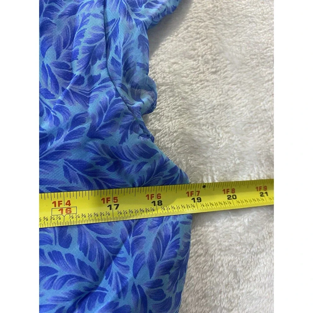 VTG Y2K Positive Attitude Womens M Blue Leaf Chiffon Asymmetrical Hem Midi Dress